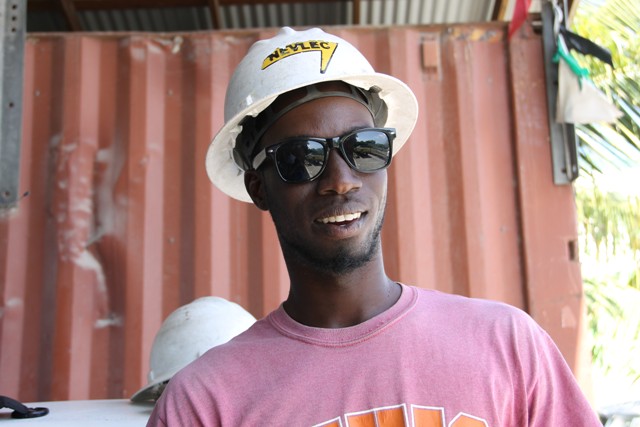 Resean Maynard, a linesman with the Transmission and Distribution Department at the Nevis Electricity Company Limited for the past nine years, at a training exercise for the Transmission and Distribution Department at the Nevis Electricity Company Limited on September 14, 2016